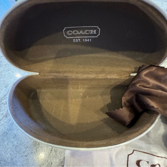 White, signature, Coach, clamshell sunglasses case. - Picture 2 of 7